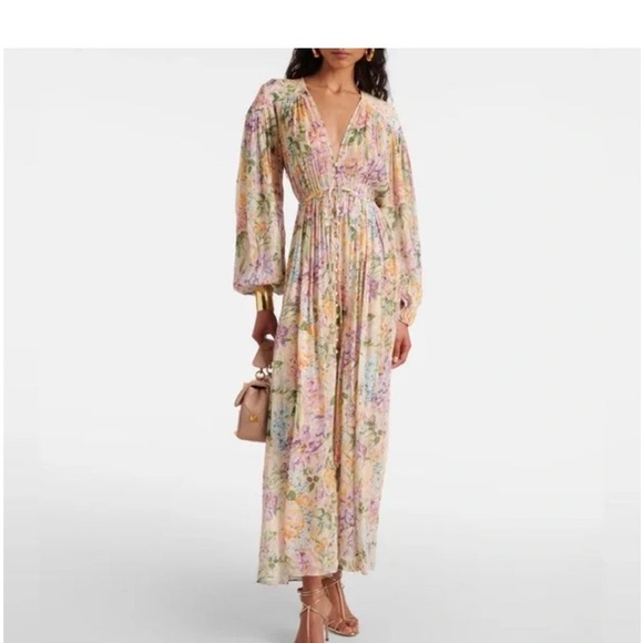 Zimmermann Dresses & Skirts - Zimmermann Pink and Yellow Smocked Maxi Dress with Bishop Sleeves